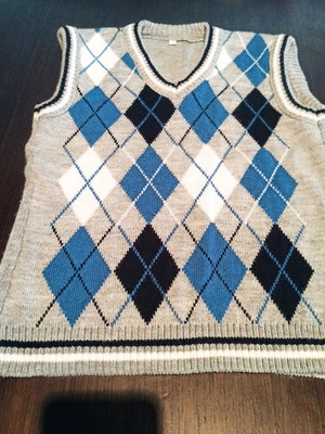 Boys' sleeveless sweater used, size 116 cm, gray blue