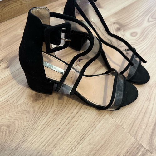 Black transparent sandals in very good condition, size 38, 5 cm heel