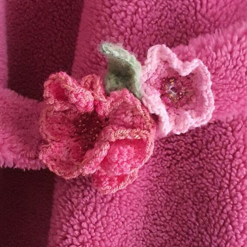 Coat new with crocheted handmade flowers pink S-M