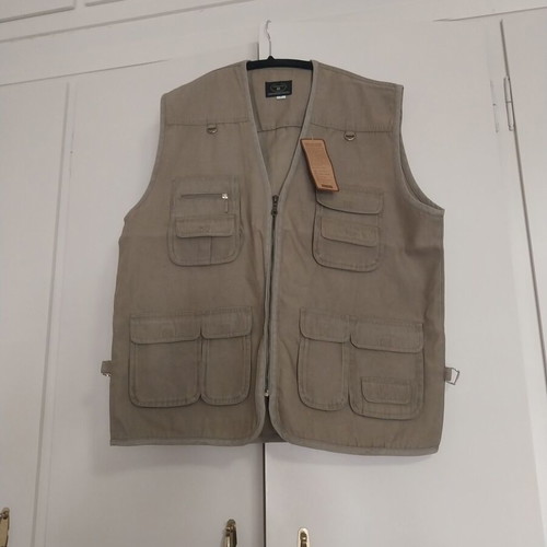 Shengyabao men's vest beige XL new with multiple pockets