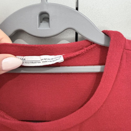 Zara Κόκκινη του κρασιού κοντομάνικη κροπ μπλούζα σαν καινούργιο, μέγεθος M