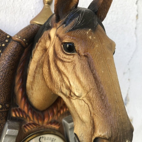 Vintage wall barometer with horse head, plastic PVC