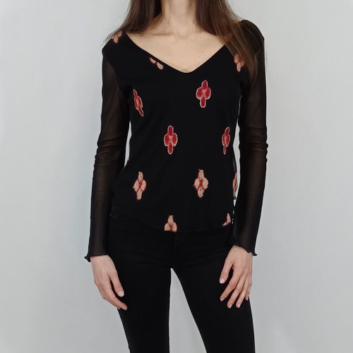 Carrou chiffon long-sleeve blouse used with embroidery, size M