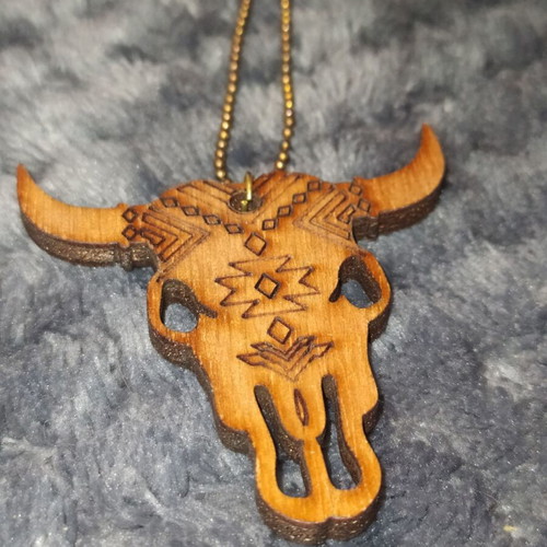 Wooden bull necklace