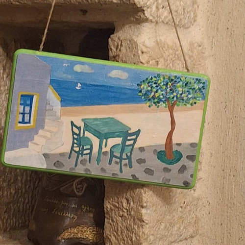 Handmade Wooden Hanging Decoration Greek Island Landscape
