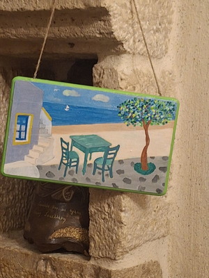 Handmade Wooden Hanging Decoration Greek Island Landscape