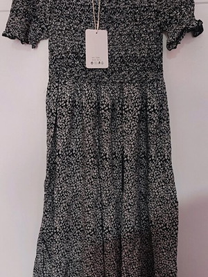 Floral Midi Dress M/L Size New, Black and White