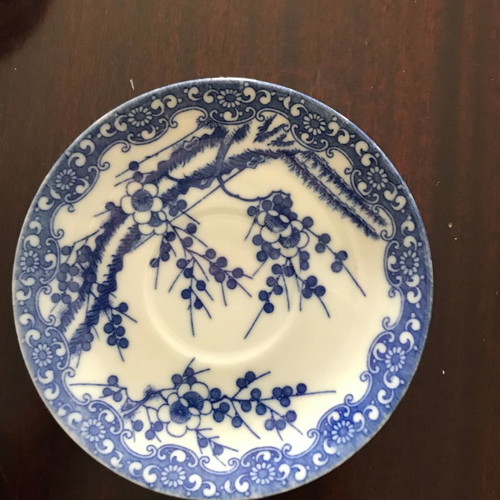 Chinese tea cups used, set of 2, fine white-blue porcelain
