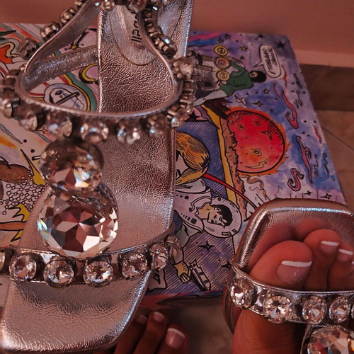 Jeffrey Campbell leather sandals with crystals, new, silver