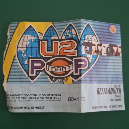 U2 Collectible Ticket and Official Concert Map used, Thessaloniki 1997