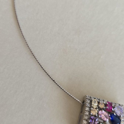 Silver 925 necklace with multicolored zircon stones, 42 cm