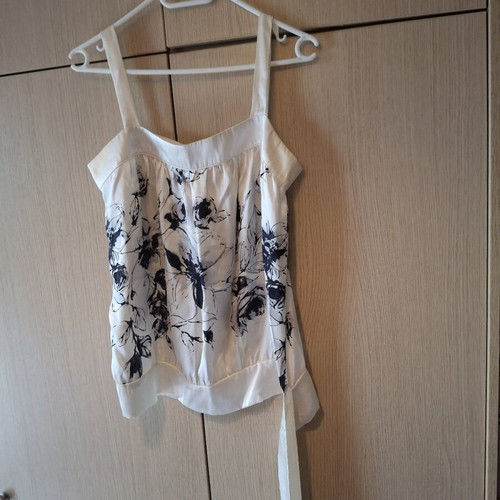 Satin skirt and top set like new, white and blue