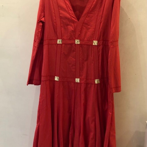 Italian red long summer dress like new with gold details