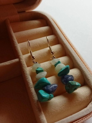 Handmade earrings in blue and white shades