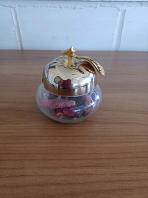 Glass Potpourri Jar with Metal Lid like new, includes contents