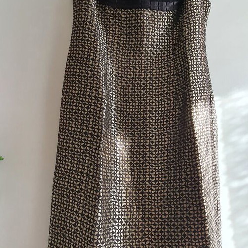 CLOO Dress New With Embossed Pattern, Size L, Beige-Black