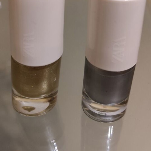 Zara nail polishes 3 pcs like new, gold, silver and gift light sea gray