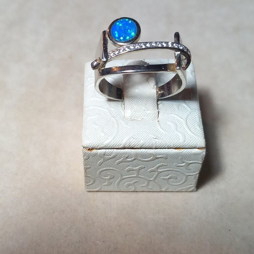 Silver ring 925 with blue opal and zirconia new