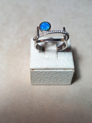 Silver ring 925 with blue opal and zirconia new
