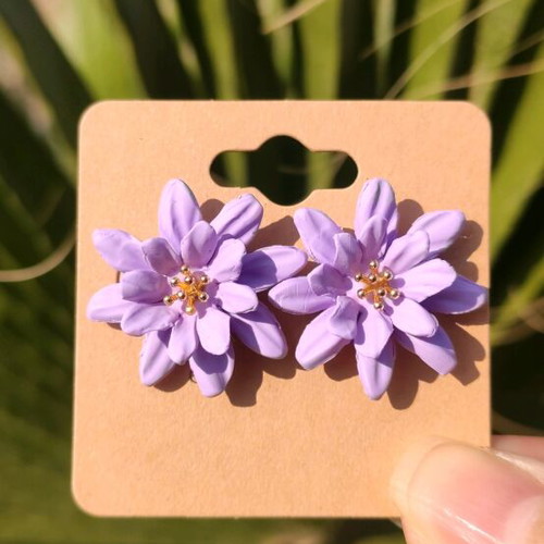 Handmade flower earrings new, purple and gold