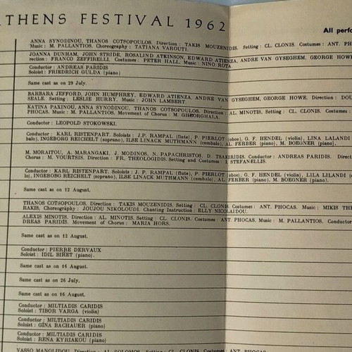 Brochure Athens Festival Programme 1962 used