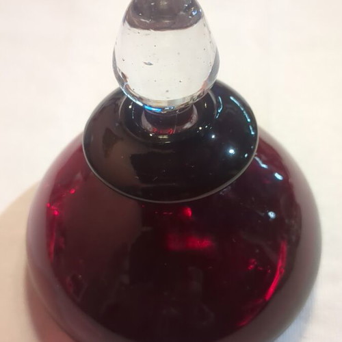 Red glass decorative vase with transparent lid like new