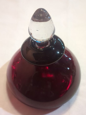 Red glass decorative vase with transparent lid like new