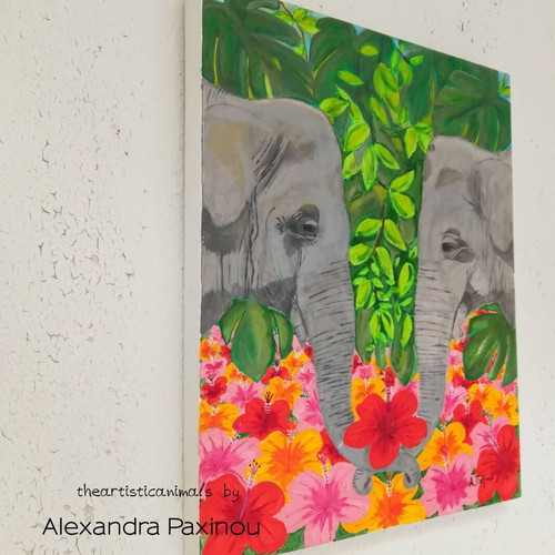 Elephants in the Jungle Painting new 40x50 cm