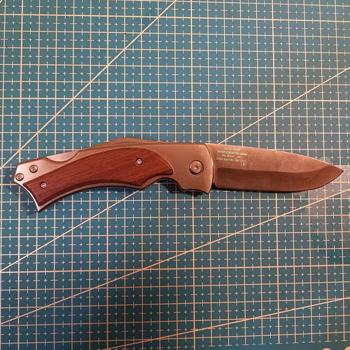 Crivit Delta-Sport folding knife like new with wooden handle and sheath