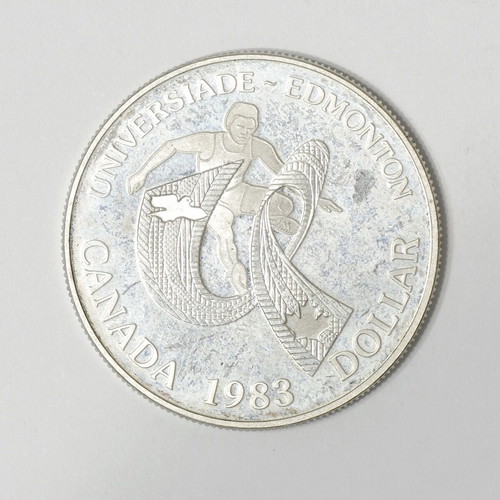 Universiade Edmond coin 1 dollar 1983 Canada used, silver