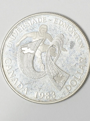 Universiade Edmond coin 1 dollar 1983 Canada used, silver
