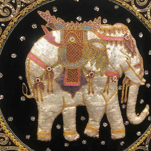 Hand-Embroidered Burma Textile Art with Gold Thread from Thailand 85x135
