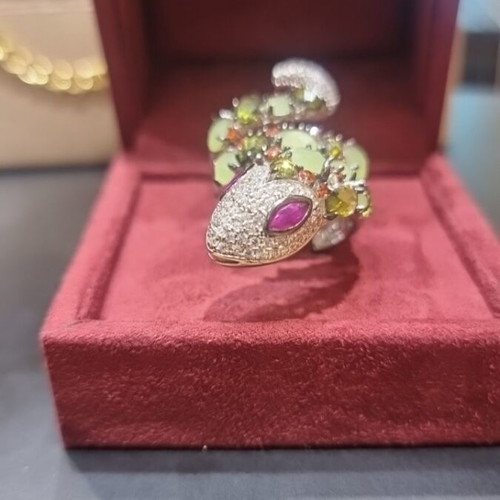 Silver 925 Serpenti ring with zircon and semiprecious stones, new