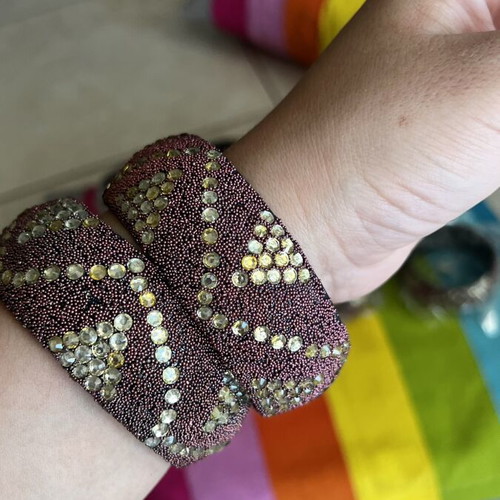 Bracelet set used, 11 pieces with sparkles, brown and gold