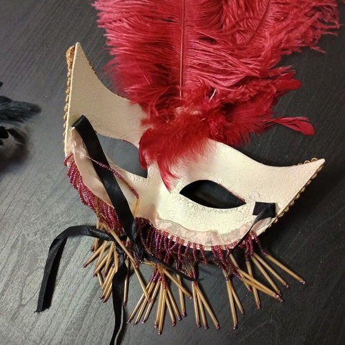 Carnival masks set of 2, decorative with feathers