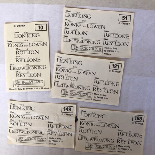 Panini The Lion King 1994 stickers like new, pack of 5