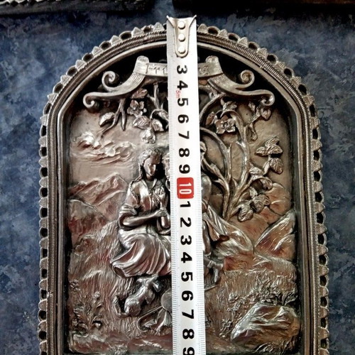 Set of three Zinn relief tin paintings Handarbeit