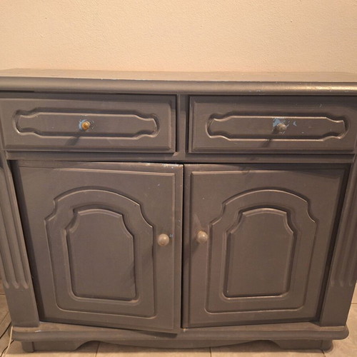 Console used wooden gray with 2 drawers and 3 shelves