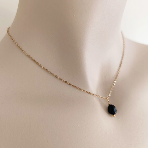 Minimal handmade 18K gold plated stainless steel necklace with black tourmaline