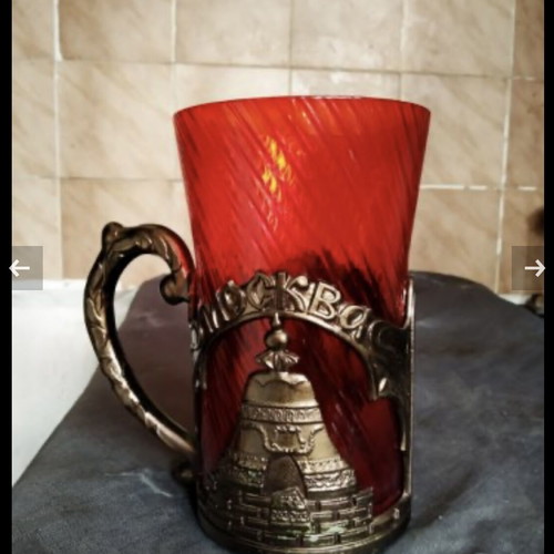 Vintage podstakan glass used, red glass with metal holder