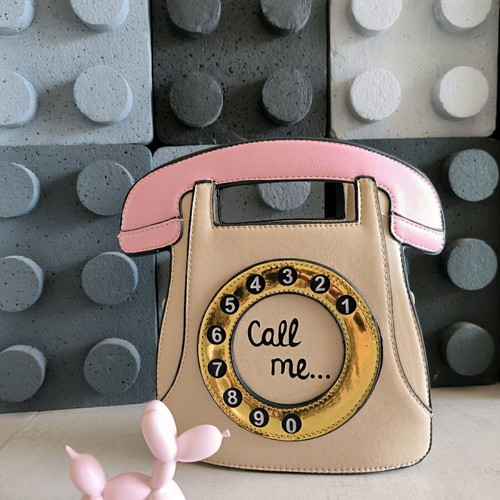 Novelty Bag Telephone with Dial Like New, Beige Handheld