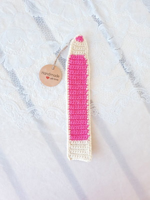 Crocheted pink pencil bookmark new