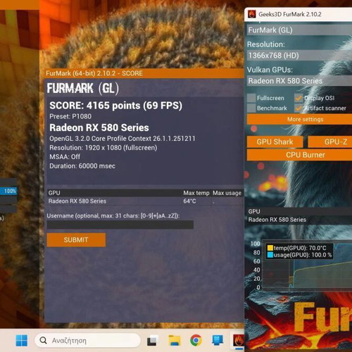 AMD RX 580 8GB σαν καινούργιο, gaming GPU με MX-6 πάστα