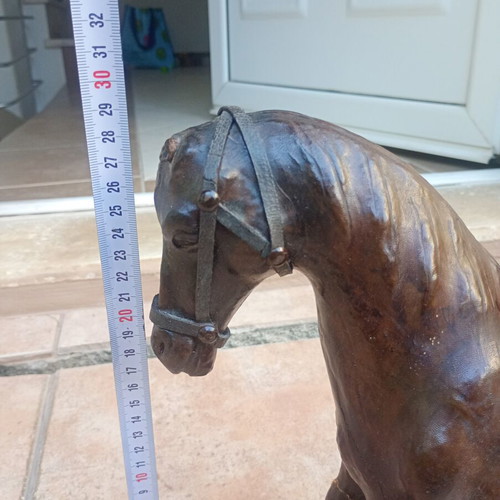 Vintage handmade wooden horse with leatherette