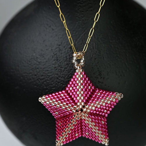 Star necklace in cyclamen and gold custom made