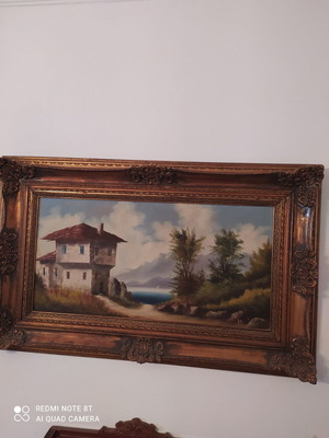 Картина с масло и резбована антикварна рамка