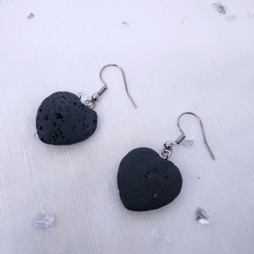Heart earrings made of black lava new with stainless steel hooks