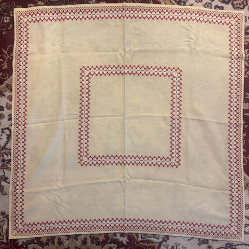 Handmade embroidered tablecloth, new, beige 70x70