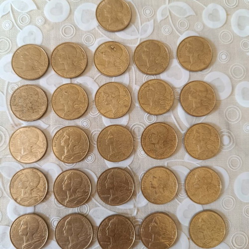 French coins used, pack of 26, 10 centimes 1973-1998