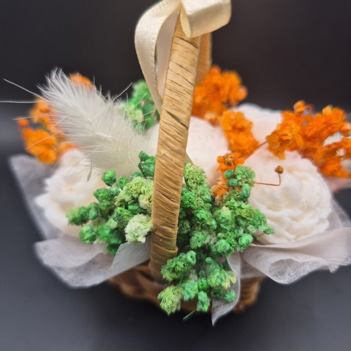 Wax bouquet in basket with 5 flowers new